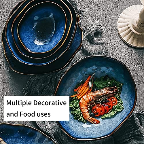 8 Inch Ceramic Decorative Bowl, Blue Reactive Glaze Centerpiece - Image 6