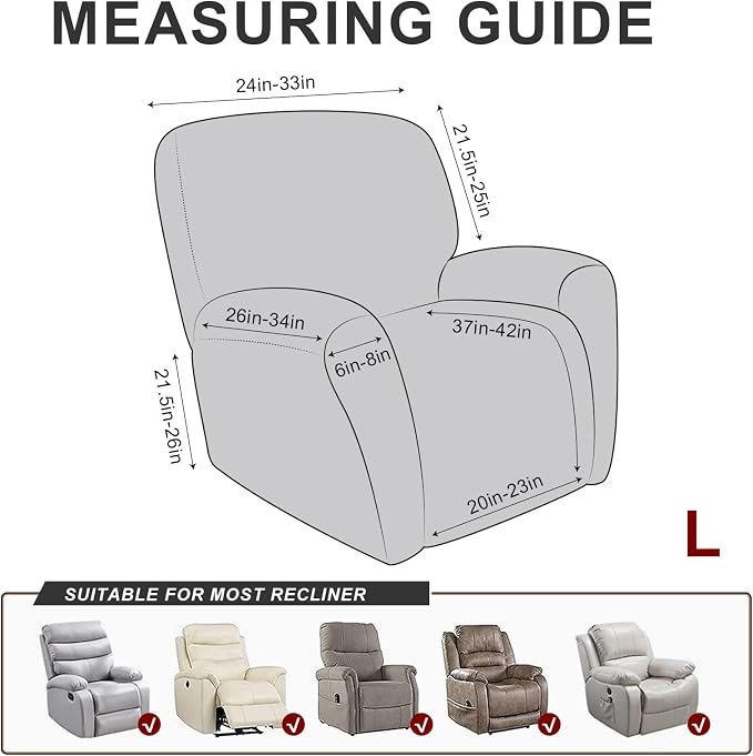 ANARACHON Recliner Chair Covers Leather Look, 4 Pieces Recliner Covers Non Slip - Image 3