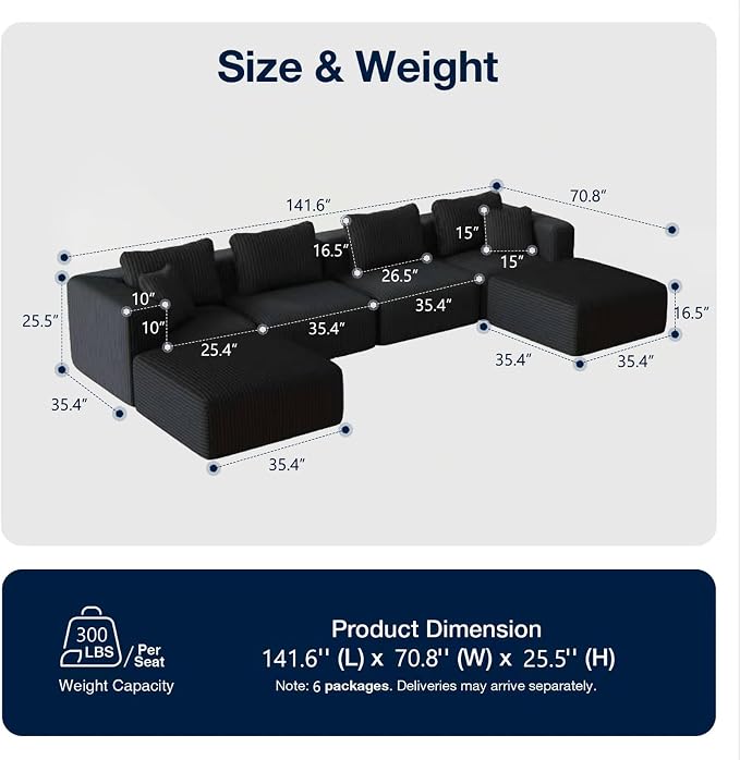 Avenco 141” U-Shaped Modular Sectional Couch Sofa - Image 2