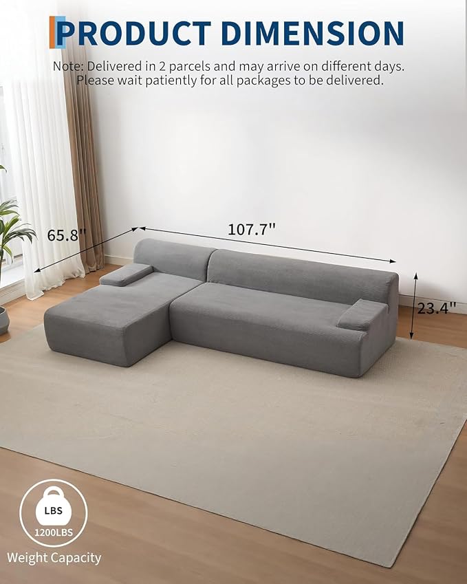 PeakPursuit Oversized 108" Corduroy Cloud Sectional, Left-Facing Chaise - Image 2