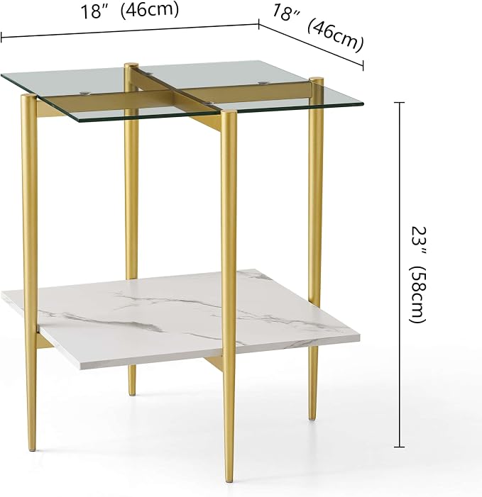 LumFurn Square Glass End Table, Mid-Century Modern Design Sofa Table, - Image 2