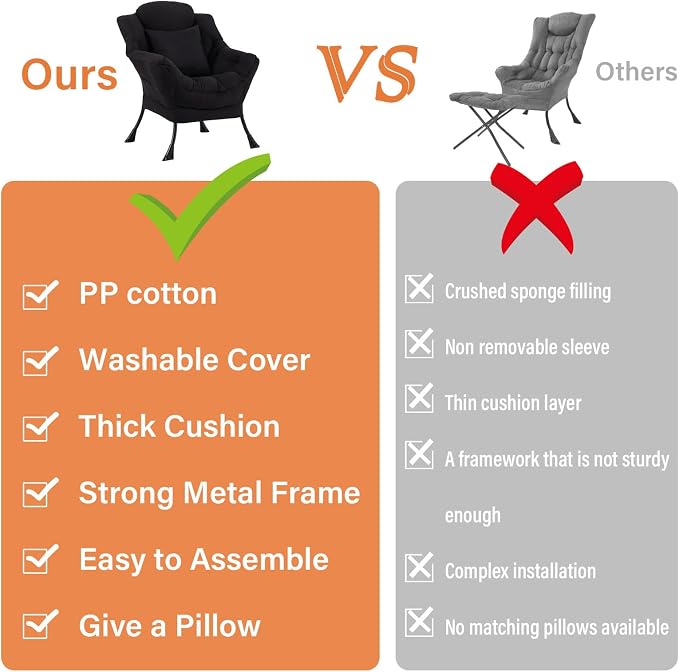 Lazy Chair for Living Room, Large Black Accent Chair - Image 6