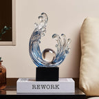 Modern Abstract Decorative Wave Statue, Blue Abstract Art Home Decor,Crystal Ball Art Wave Resin Sculpture, Office Desk Stand, Dining Table Center Decorative Aesthetics (A,Navy-Blue) - Image 2