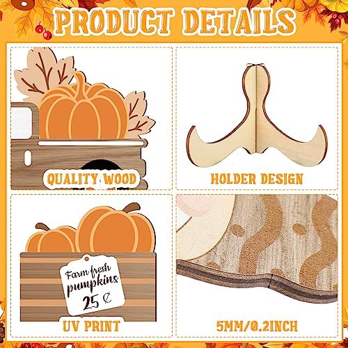 Maitys 21 Pcs Fall Tiered Tray Decor Set Hello Fall Pumpkin Gnome Truck Wood Sign Rustic Farmhouse Thanksgiving Wood Bead Decorative Tabletop Sign for Home Autumn Thanksgiving Harvest Table Shelf - Image 4