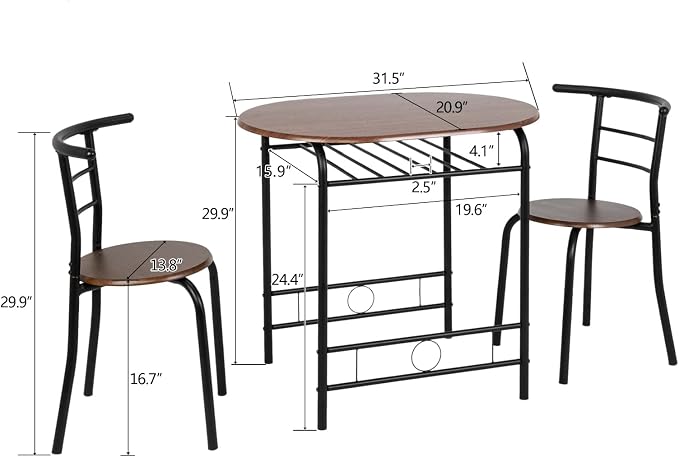 VINGLI 3 Piece Dining Set, Small Kitchen Table Set - Image 6