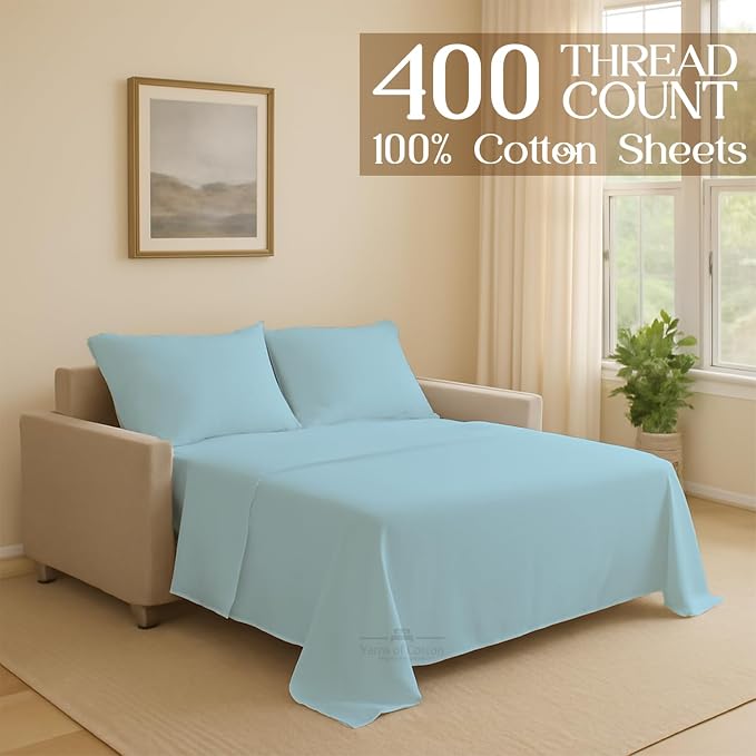 Sleeper Sofa Bed Sheet, 100% Cotton 400 Thread Count, 4 Piece Set, Deep Pocket - Image 2