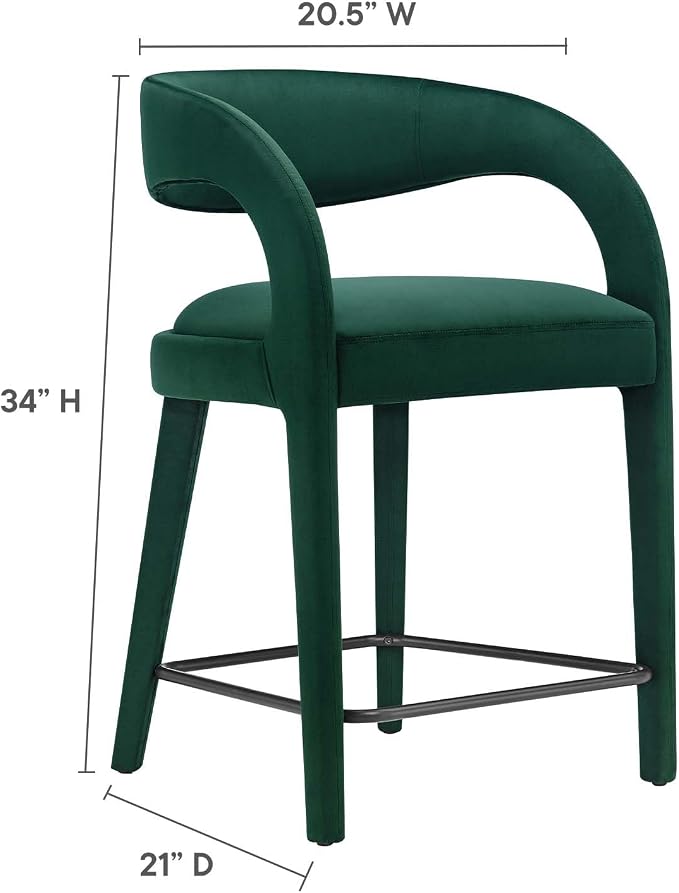 Modway EEI-6566-GRN-BLK Pinnacle Performance Velvet Counter Stool Set of Two - Image 3