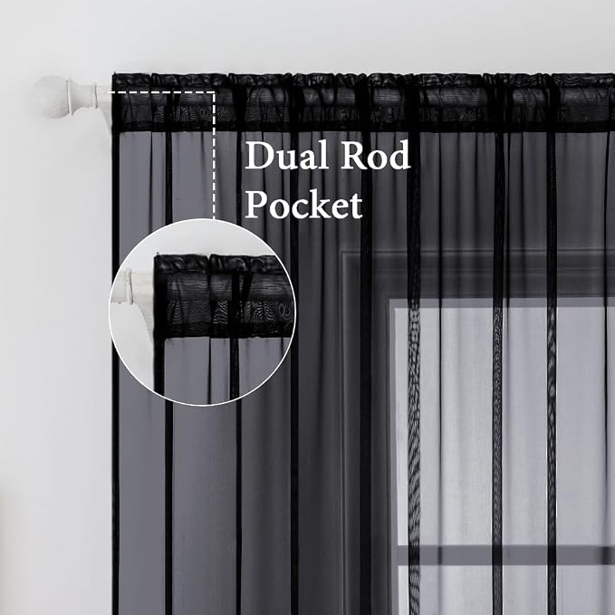 MIULEE 2 Panels Sheer Curtains for Living Room 54 X 63 Inches Black | Sheer - Image 2
