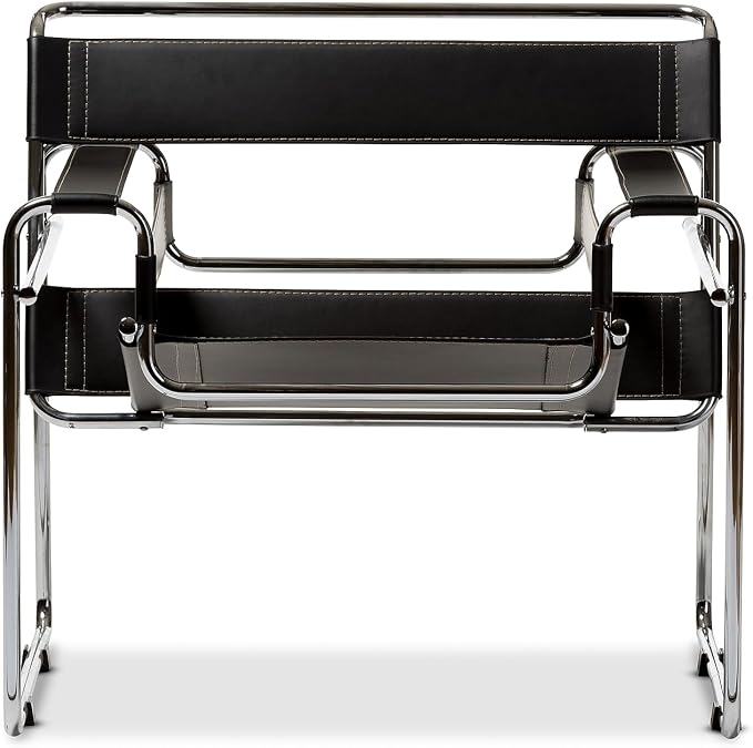 Baxton Studio Wassily Style Mid Centry Modern Accent Chair, Steel Frame and - Image 3