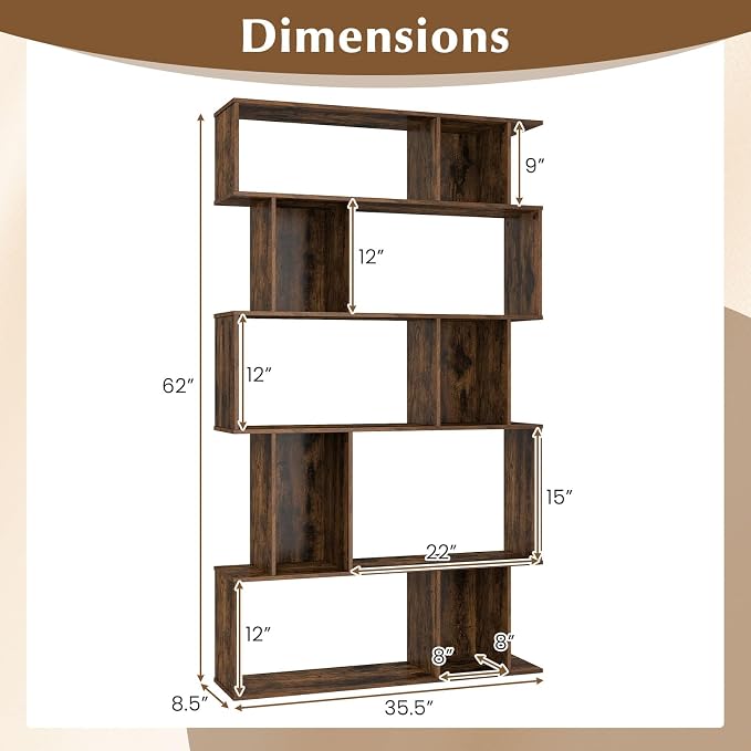 Giantex 5-Tier Bookshelf, 10-Cube Geometric Book Case - Image 3