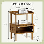 Amazer Walnut Nightstand with Charging Station, Bamboo Night Stand - Image 2
