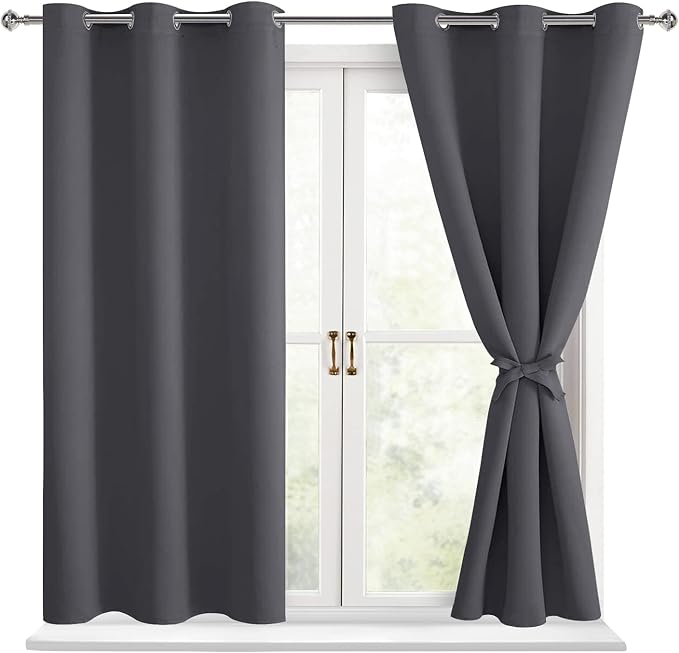 Blackout Curtains for Bedroom, Dark Grey, 42 x 54 Inch, 2 Panels | Thermal by Hiasan