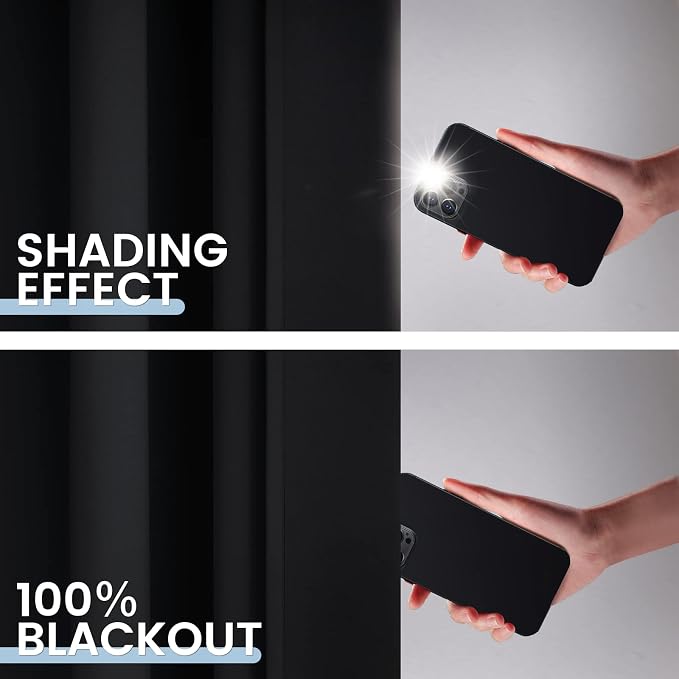 SimpleHome Black 100% Blackout Curtains Room Darkening Living Room 90 Inch | - Image 4