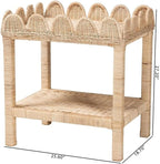 Pemberly Row Bohemian Scallop Side Table, Natural Rattan and Mahogany Wood - Image 3