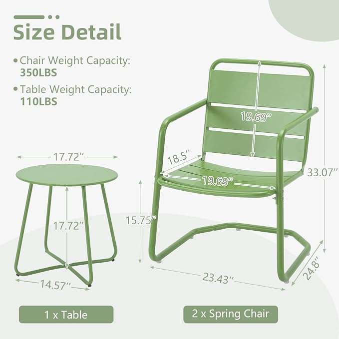 MELLCOM 3 Piece Patio Set, Small Patio Furniture Set - Image 2
