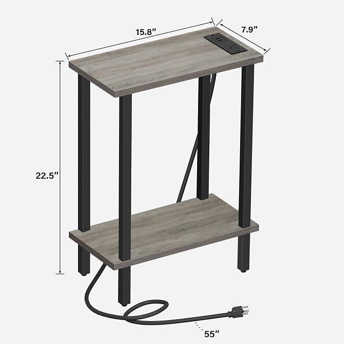 TUTOTAK Small End Table with Charging Station, Narrow Side Table with USB Ports - Image 3