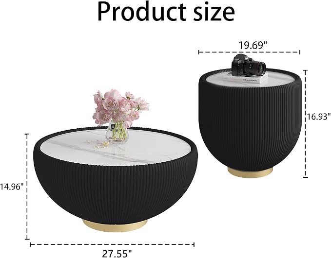 Round Marble Coffee Table Set of 2, 2 Piece Coffee Table and End Table - Image 2