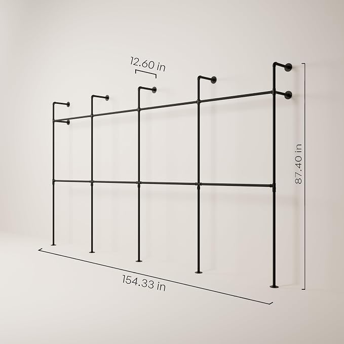 pamo Industrial Pipe Clothing Rack – Wall Mounted Black Closet System in - Image 2