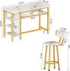 AWQM 3-Piece Bar Table and Chairs Set, Modern White Faux Marble Table - Image 4