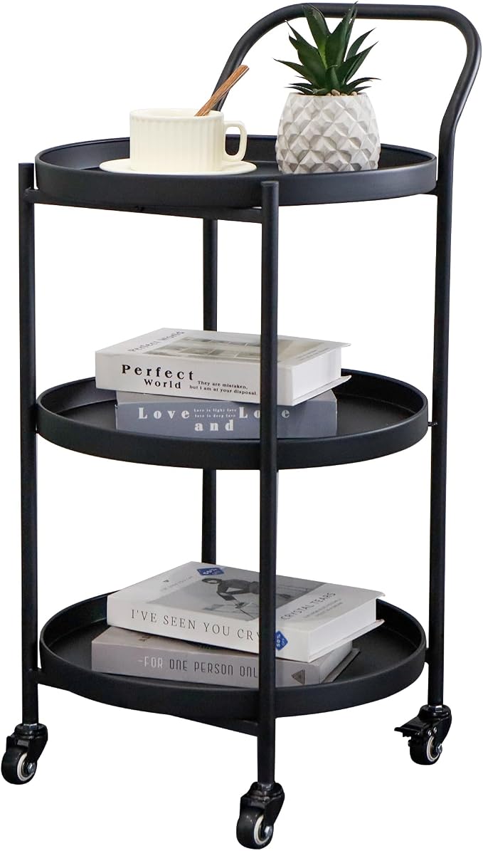 TRIROCKS 18 * 31" H Round Gold 3-Tier Rolling Bar Cart - Image 4