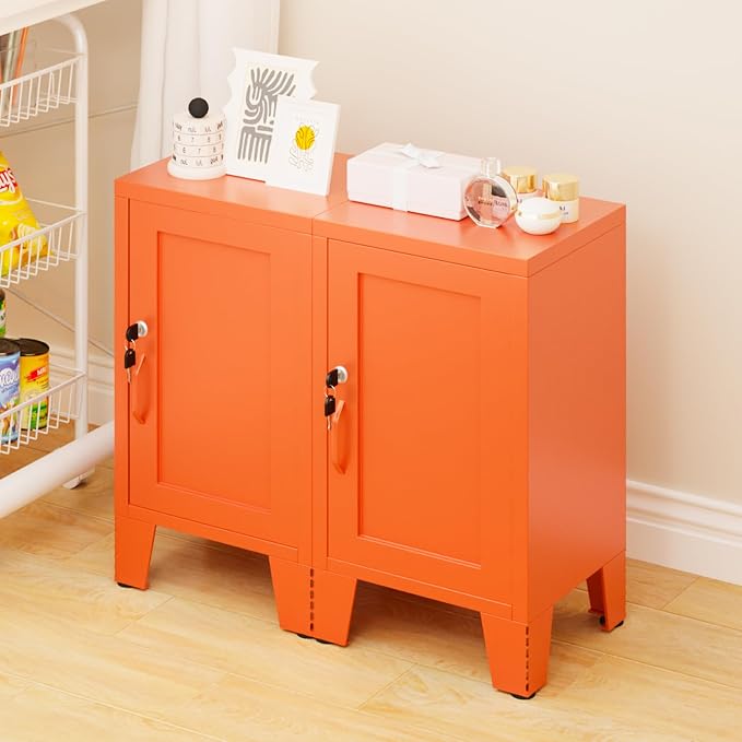 ALBAD Metal Nightstand with Lockable Cabinet, Compact Mini Locker Bedside Table - Image 7