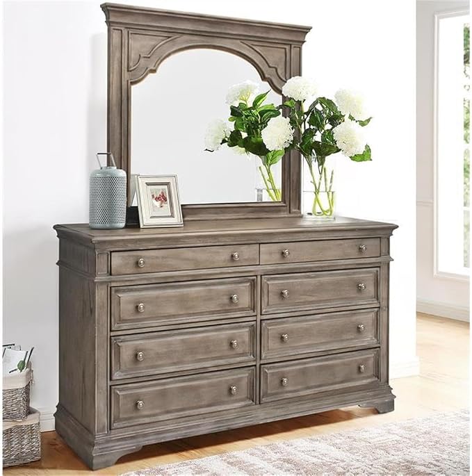 Pemberly Row Solid Wood Queen Panel Bed, Driftwood Gray Finish, Upholstered - Image 9