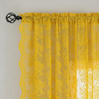 YJ YANJUN Vintage Lace Curtains 96 Inches Long-Victorian Floral Mustard Yellow - Image 2