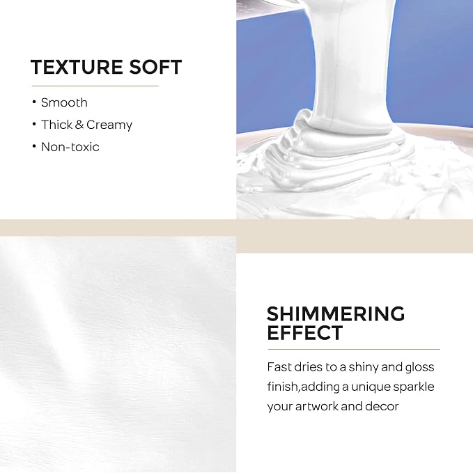 Nicpro Metallic Pearl White Acrylic Paint 33.8oz/1000ml, Non Toxic Pearlescent - Image 2
