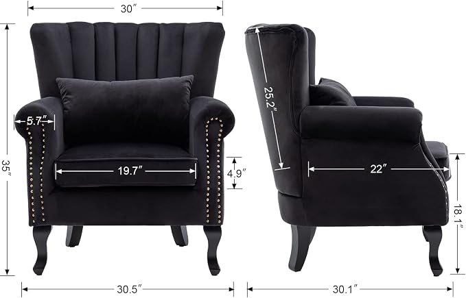 Accent Chairs Set of 2 with Arm Comfy Velvet Living Room Chair Mid-Century - Image 3