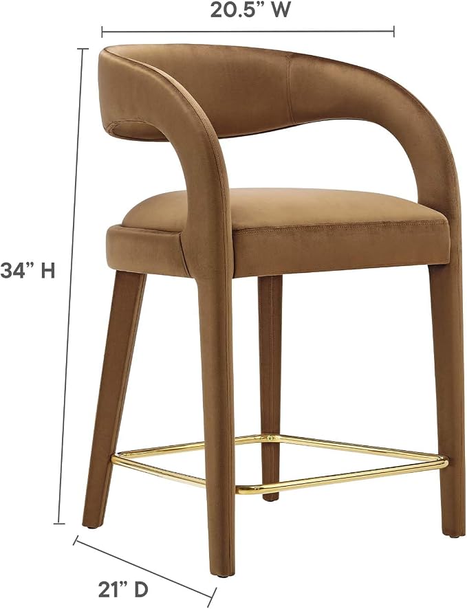 Modway EEI-6566-BRN-GLD Pinnacle Performance Velvet Counter Stool Set of Two - Image 3