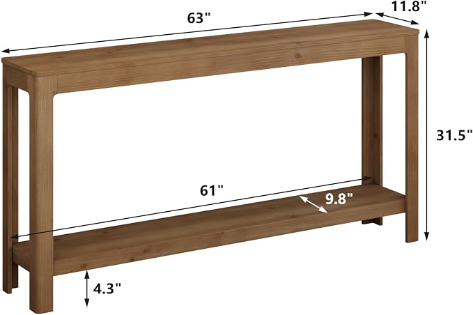 Solid Wood Console Table 63", Farmhouse Sofa Table - Image 2