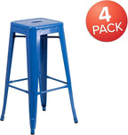 Flash Furniture Lily 4 Pack Commercial Grade 30" High Backless Blue Metal - Image 4