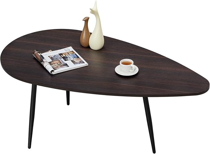 SAYGOER Oval Coffee Table Espresso Wood Mid Century Modern Coffee Tables Unique by Saygoer