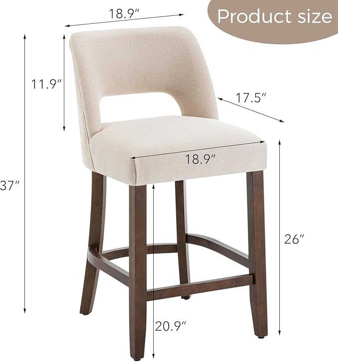 VKNOW Bar Stools Set of 2, Modern Counter Stools - Image 2
