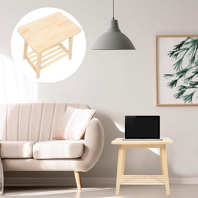 PRETYZOOM Nordic Style Small Solid Wood Sofa Side Table Living Room Coffee - Image 8