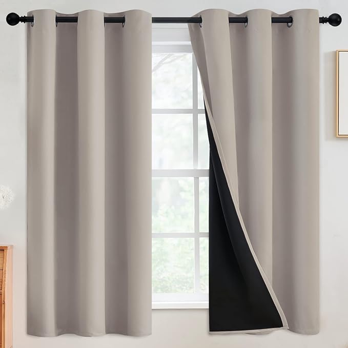 SimpleHome Natural 100% Blackout Curtains Room Darkening Living Room 63L | by SimpleHome