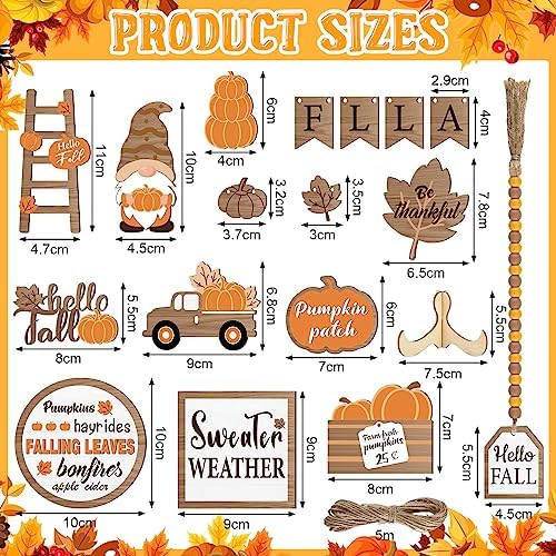 Maitys 21 Pcs Fall Tiered Tray Decor Set Hello Fall Pumpkin Gnome Truck Wood Sign Rustic Farmhouse Thanksgiving Wood Bead Decorative Tabletop Sign for Home Autumn Thanksgiving Harvest Table Shelf - Image 3