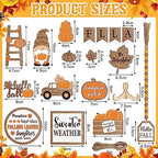 Maitys 21 Pcs Fall Tiered Tray Decor Set Hello Fall Pumpkin Gnome Truck Wood Sign Rustic Farmhouse Thanksgiving Wood Bead Decorative Tabletop Sign for Home Autumn Thanksgiving Harvest Table Shelf - Image 3