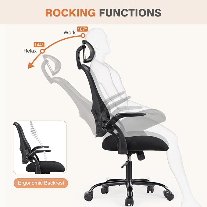 Sweetcrispy Office Computer Desk Chair, Ergonomic High-Back Mesh Rolling Work - Image 5