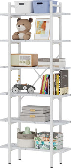 Bookshelf 6 Tiers White Wooden Storage Shelf, Modern Open Display Storage - Image 8