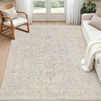 5x7 Area Rugs Living Room: Bedroom Washable Carpet Warm Beige | Vintage Boho by Luxturiy