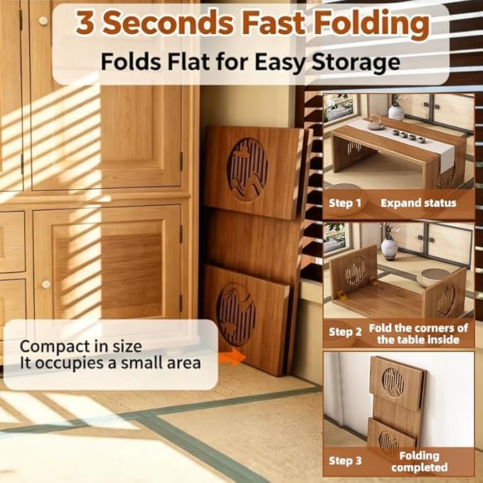 Folding Coffee Table, Foldable Japanese Floor Table No Assembly, Low Coffee - Image 5