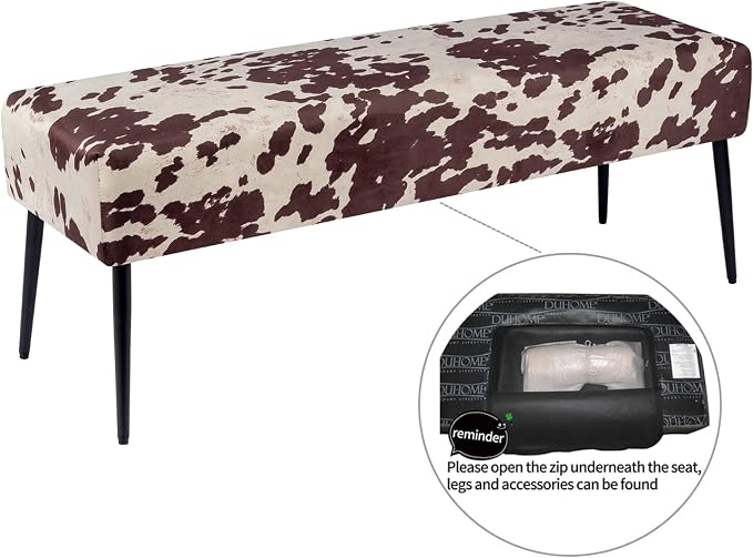 DUHOME Velvet Bench Ottoman, Upholstered Bedroom Benches Cow Print End of Bed - Image 5