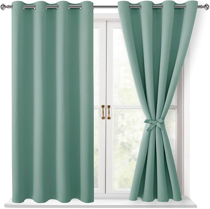 Blackout Curtains for Bedroom, Sage Green, 52 x 54 Inch, 2 Panels | Thermal by Hiasan