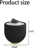 Black Round Side Table, 19.7" Faux Marble Fluted End Table - Image 2