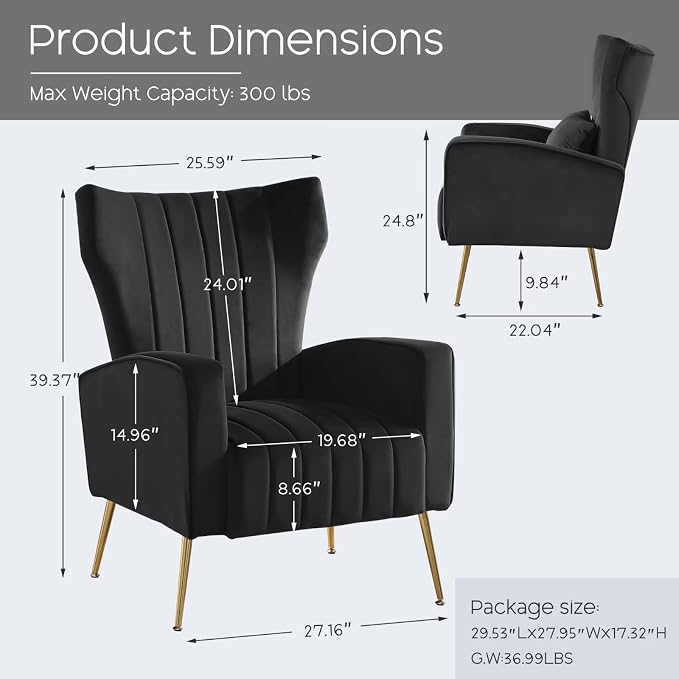 Accent Chairs Set of 2, Upholstered Living Room Chair - Image 2