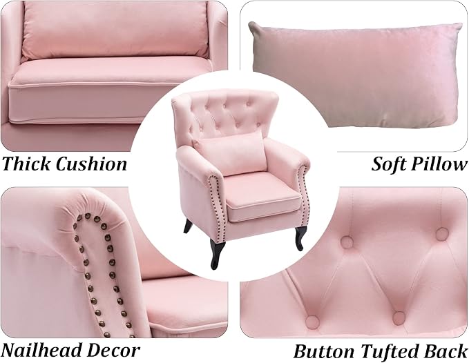 Mid Century Accent Chair for Living Room, Velvet Button Tufted Armchair - Image 6