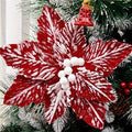 10 PCS Snow Poinsettia Stems, Large 10.6" Christmas Flowers, Red/White by FuleHouzz