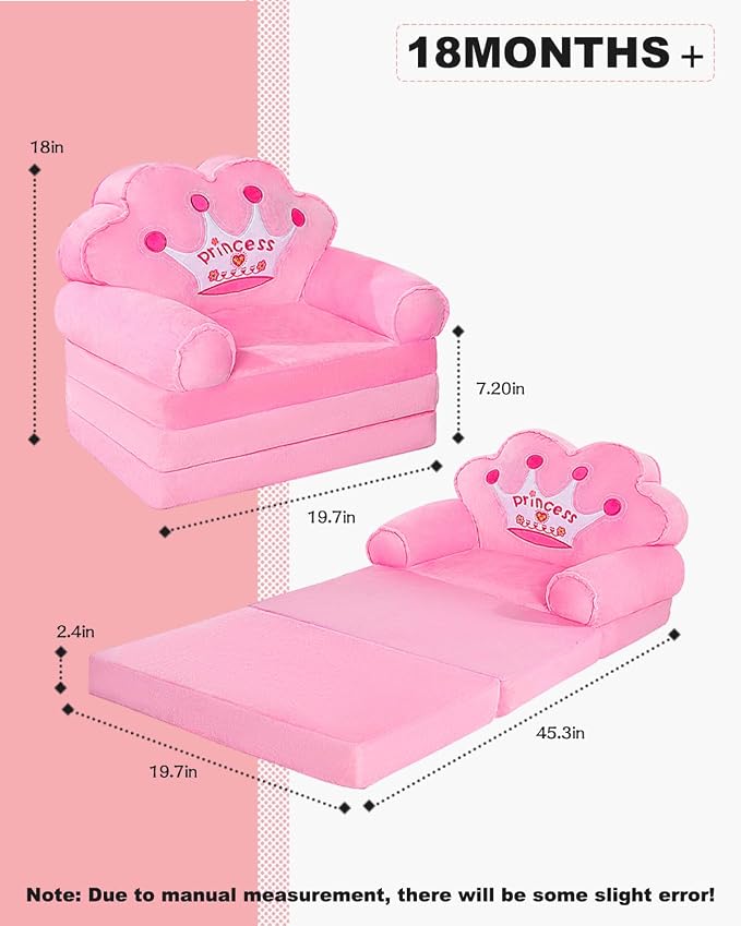 MOONBEEKI Kids Couch Fold Out, Foldable Princess Chair - Image 3