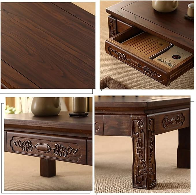 Japanese Style Coffee Table W/Drawers Wooden Tatami Tea Table Living Room - Image 4
